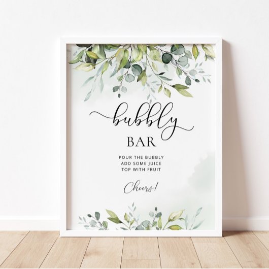 Groene eucalyptus bubbly bar bruiloft feest bord poster