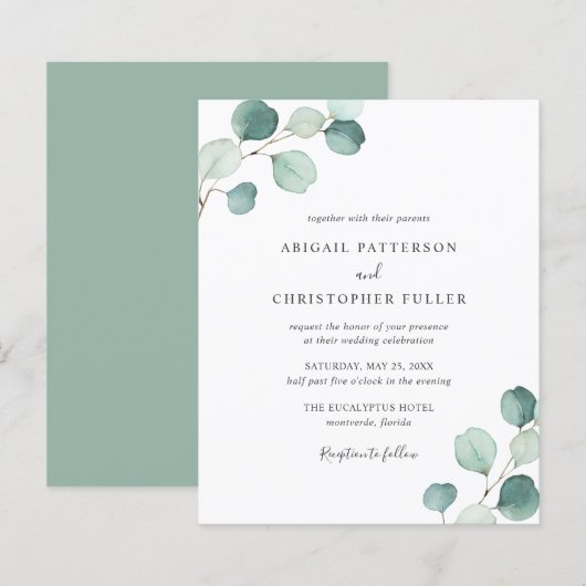 Groene Eucalyptus Budget Trouwuitnodiging (Voorkant / Achterkant)