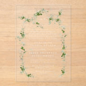 Groene Eucalyptus Crème Krans Monogram Huwelijk Acryl Uitnodigingen (Voorkant)