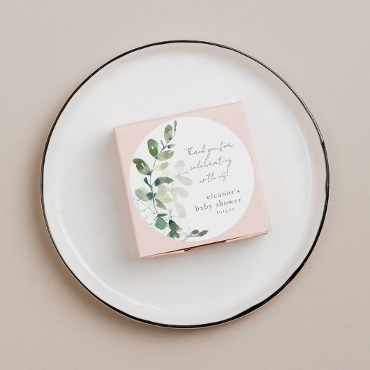 Groene Eucalyptus Custom Baby shower Dank u Ronde Sticker