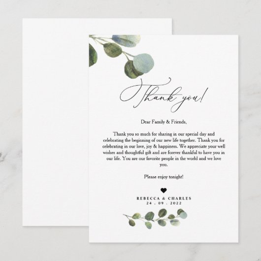 Groene Eucalyptus Dankjewel Briefkaart (Voorkant / Achterkant)