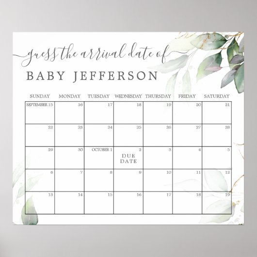 Groene Eucalyptus Douche Vermoedelijke Datum Agend Poster (Voorkant)