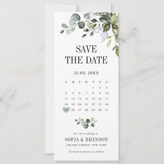 Groene Eucalyptus Emerald Rustieke Fotokalender Save The Date (Achterkant)