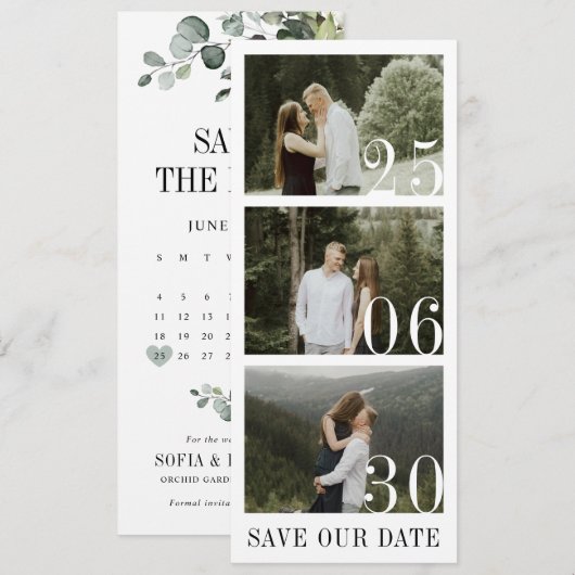 Groene Eucalyptus Emerald Rustieke Fotokalender Save The Date (Voorkant / Achterkant)