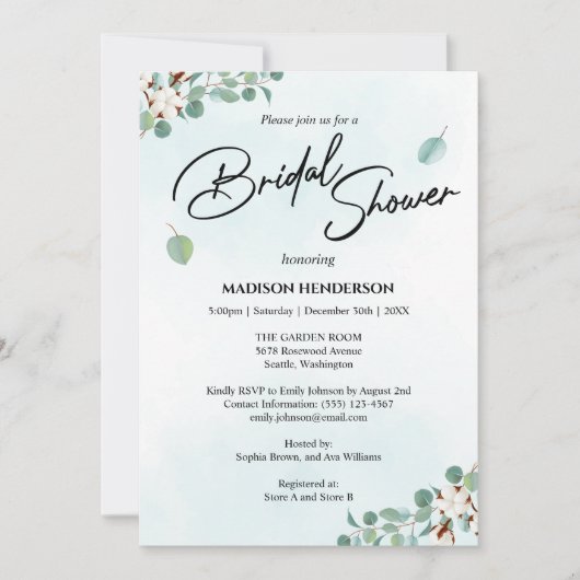 Groene Eucalyptus en Cotton Flowers Vrijgezellenfe Kaart (Voorkant)