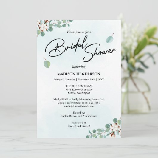 Groene Eucalyptus en Cotton Flowers Vrijgezellenfe Kaart (Staand voorkant)