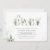 Groene Eucalyptus en Gold Oh Baby shower Kaart (Voorkant)