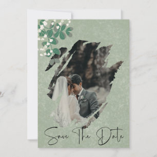 groene eucalyptus en Gypsophila foto bruiloft Save The Date
