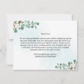 Groene Eucalyptus en Katoen Bloemen Bruiloft Bedankkaart (Achterkant)