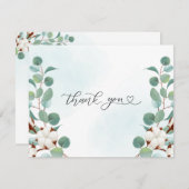 Groene Eucalyptus en Katoen Bloemen Bruiloft Bedankkaart (Voorkant / Achterkant)