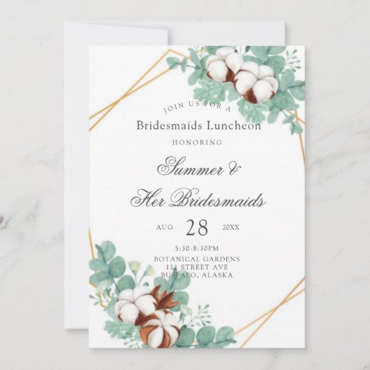 Groene Eucalyptus en katoenbridesmaïden Luncheon I Kaart (Voorkant)