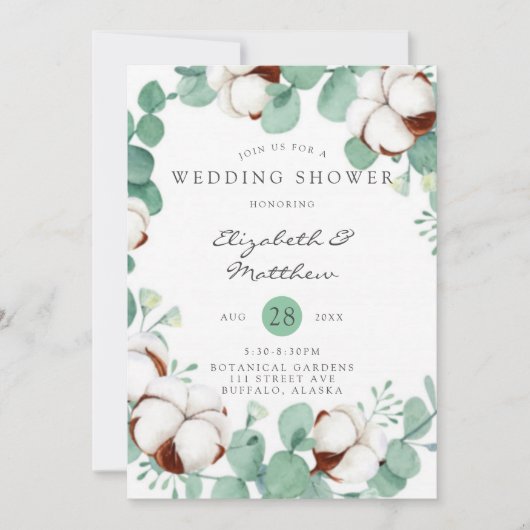 Groene Eucalyptus en katoenbruiloft Invitat Kaart (Voorkant)