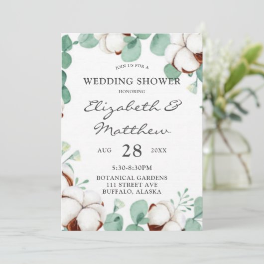 Groene Eucalyptus en katoenbruiloft Kaart (Staand voorkant)