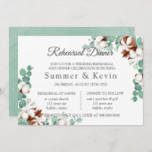 Groene Eucalyptus en katoenrepetitie Dinner Kaart (Voorkant / Achterkant)