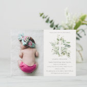 Groene Eucalyptus Fauna Cross Foto Baptisme Invite Bedankkaart (Staand voorkant)