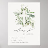 Groene Eucalyptus Fern Fauna Cross Baptisme Welkom Poster (Voorkant)