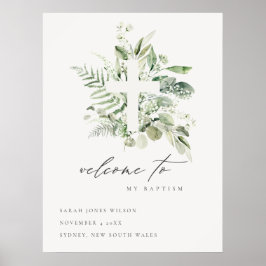 Groene Eucalyptus Fern Fauna Cross Baptisme Welkom Poster
