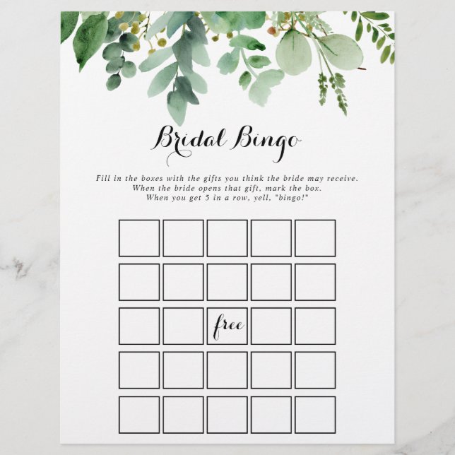 Groene Eucalyptus Foliage Bingo Game (Voorkant)