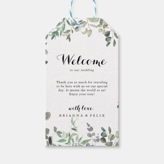 Groene Eucalyptus Foliage Delight Bruiloft Welkom Cadeaulabel (Voorkant)