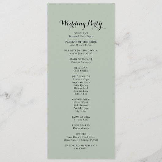 Groene Eucalyptus Foliage Delight Trouwprogramma Programmakaart (Achterkant)