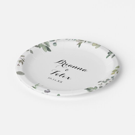 Groene Eucalyptus Foliage Delight Trouwtaart Papieren Bordje (Gekanteld)