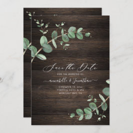 groene Eucalyptus foliage rustige donkerhoutelegan Save The Date
