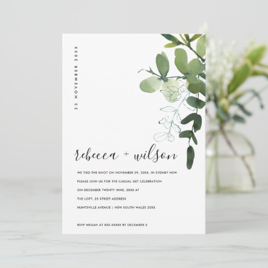 GROENE EUCALYPTUS FOLIAGE WE HEBBEN DE KNOT INVITE BEDANKKAART (Staand voorkant)