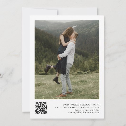 Groene Eucalyptus Foto Huwelijks QR-code Achterkan Save The Date (Achterkant)