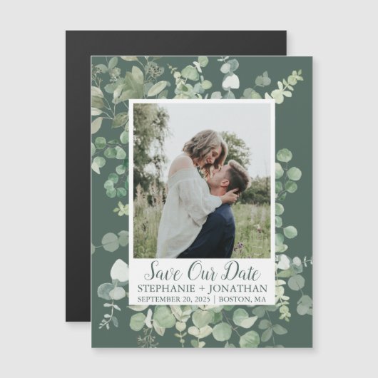 Groene Eucalyptus foto Sla de datum magneten op (Voorkant / Achterkant)