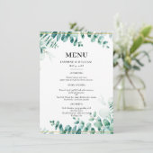 Groene Eucalyptus Frameborder Trouwen Menu (Staand voorkant)