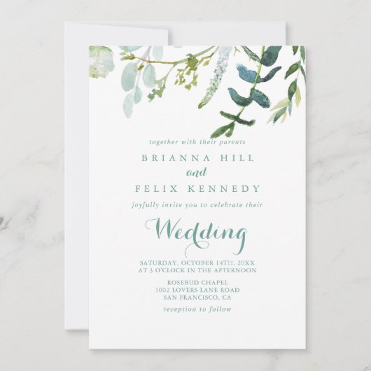  Groene Eucalyptus Front & Rug Weduwschap Kaart (Voorkant)