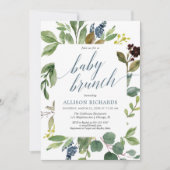 Groene eucalyptus genderneutraal baby brunch kaart (Voorkant)