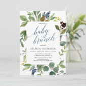 Groene eucalyptus genderneutraal baby brunch kaart (Staand voorkant)