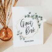Groene Eucalyptus Gold Lijst Guest Book Sign Reclamebord Met Voetstuk