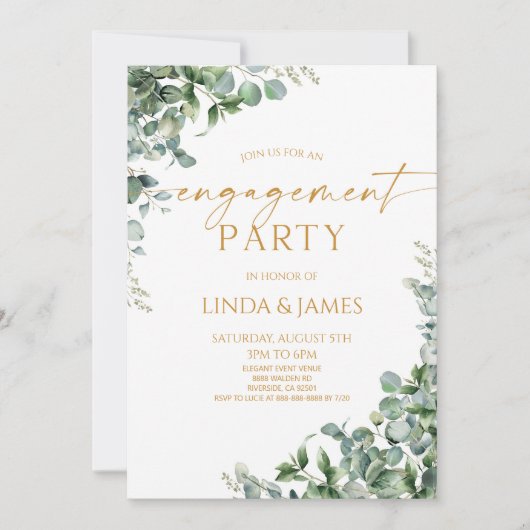 Groene Eucalyptus Gold Wedding Engagement Party Kaart (Voorkant)