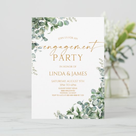 Groene Eucalyptus Gold Wedding Engagement Party Kaart (Staand voorkant)