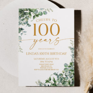 Groene Eucalyptus Goud 100ste Verjaardagsfeestje Kaart