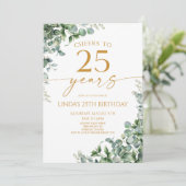 Groene Eucalyptus Goud 25ste Verjaardagsfeest Kaart (Staand voorkant)