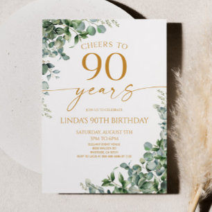 Groene Eucalyptus Goud 90ste Verjaardagsfeestje Kaart