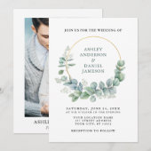 Groene Eucalyptus Goud Foto Bruiloft Kaart (Voorkant / Achterkant)