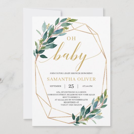 Groene eucalyptus goud geometrisch Oh Baby shower Kaart (Voorkant)