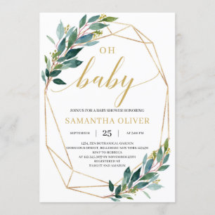 Groene eucalyptus goud geometrisch Oh Baby shower Kaart