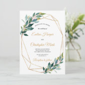 Groene eucalyptus goud geometrische bruiloft uitno kaart (Staand voorkant)