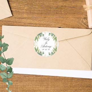 Groene Eucalyptus Gouden Botanische Stempel Ronde Sticker