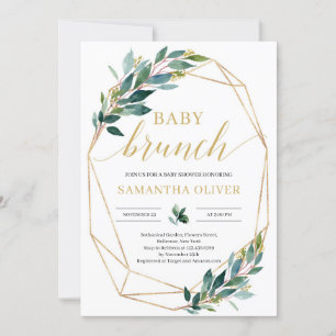 Groene eucalyptus gouden geometrische baby brunch kaart