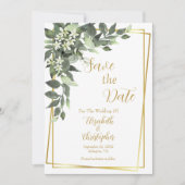 Groene eucalyptus gouden lijst QR-code bruiloft Save The Date (Voorkant)