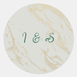 Groene Eucalyptus & Gouden Marmeren Huwelijksstick Ronde Sticker