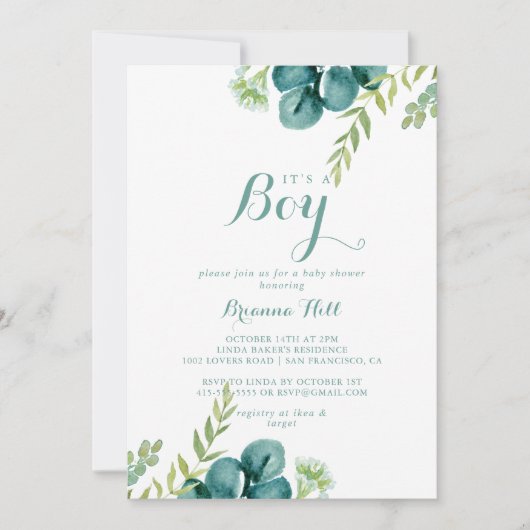 groene eucalyptus Het is een Baby shower van een Kaart (Voorkant)