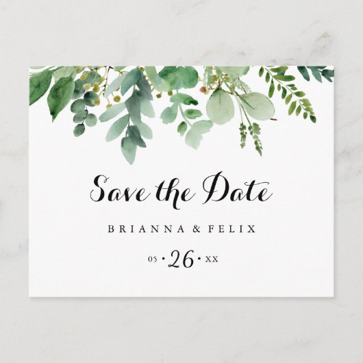 Groene Eucalyptus Horizontaal opslaan Datum Briefkaart (Voorkant)