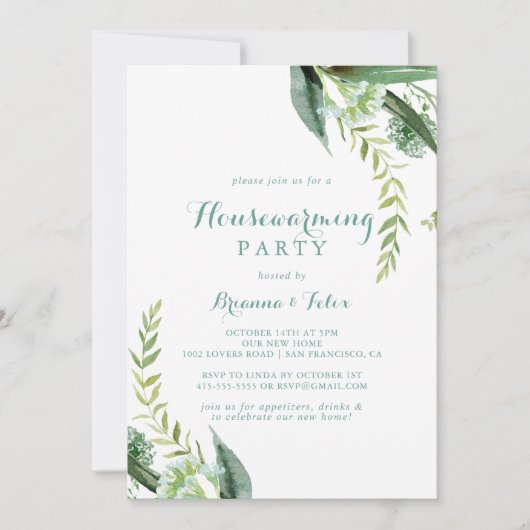  Groene Eucalyptus Housewarming Party Kaart (Voorkant)